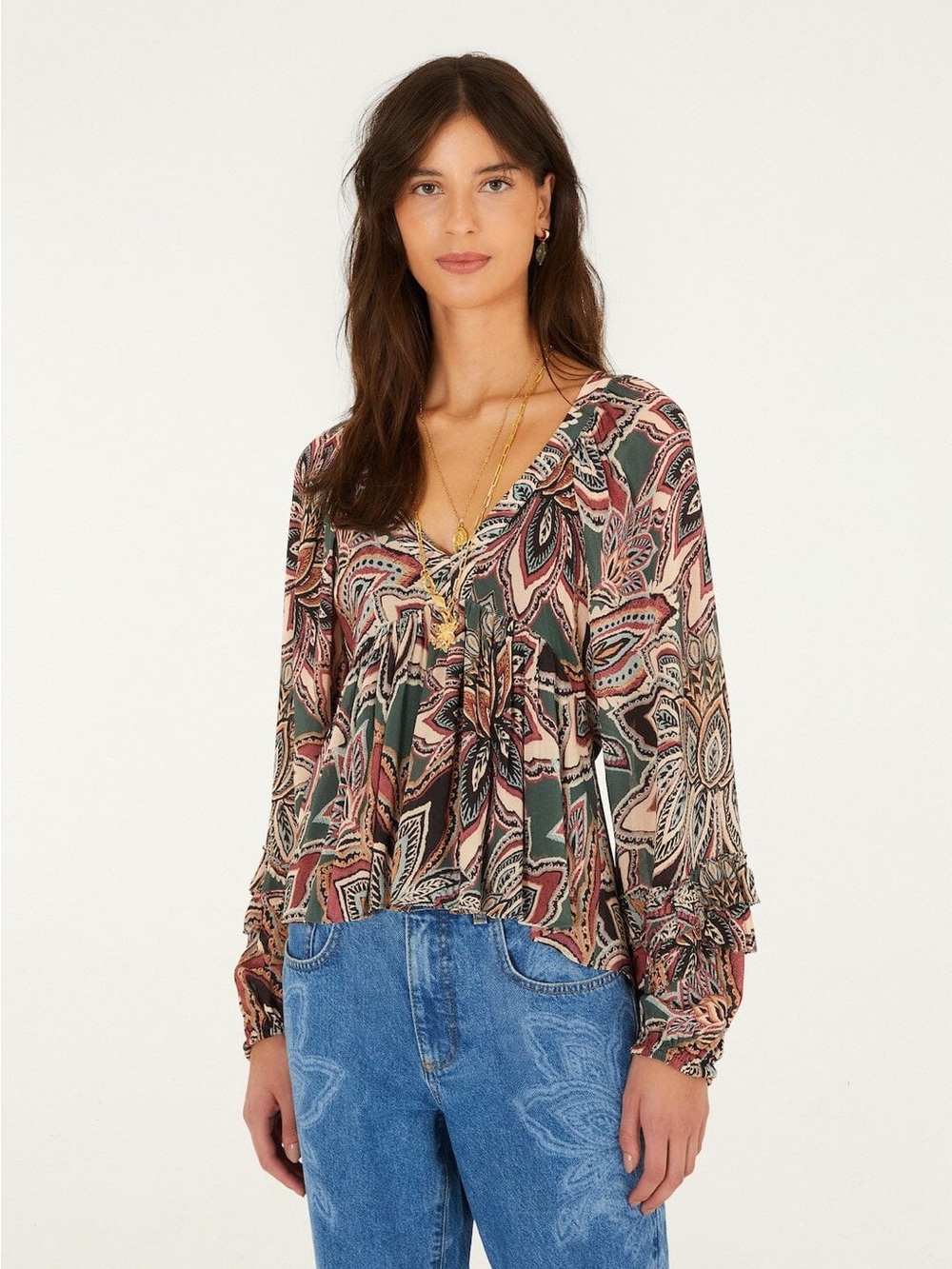 FARM Rio Tapestry Flowers Ruffled Blouse - Picture 4 of 5